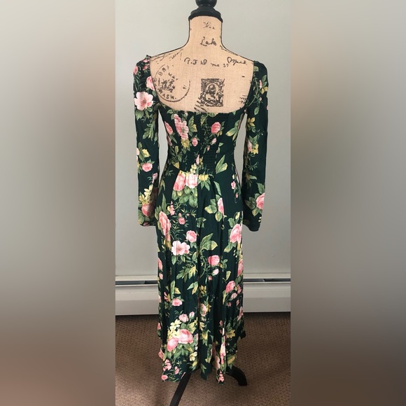 REFORMATION FOREST GREEN PINK FLORAL PRINT MIDI DRESS SUSTAINABLY MADE I… - Picture 2 of 13